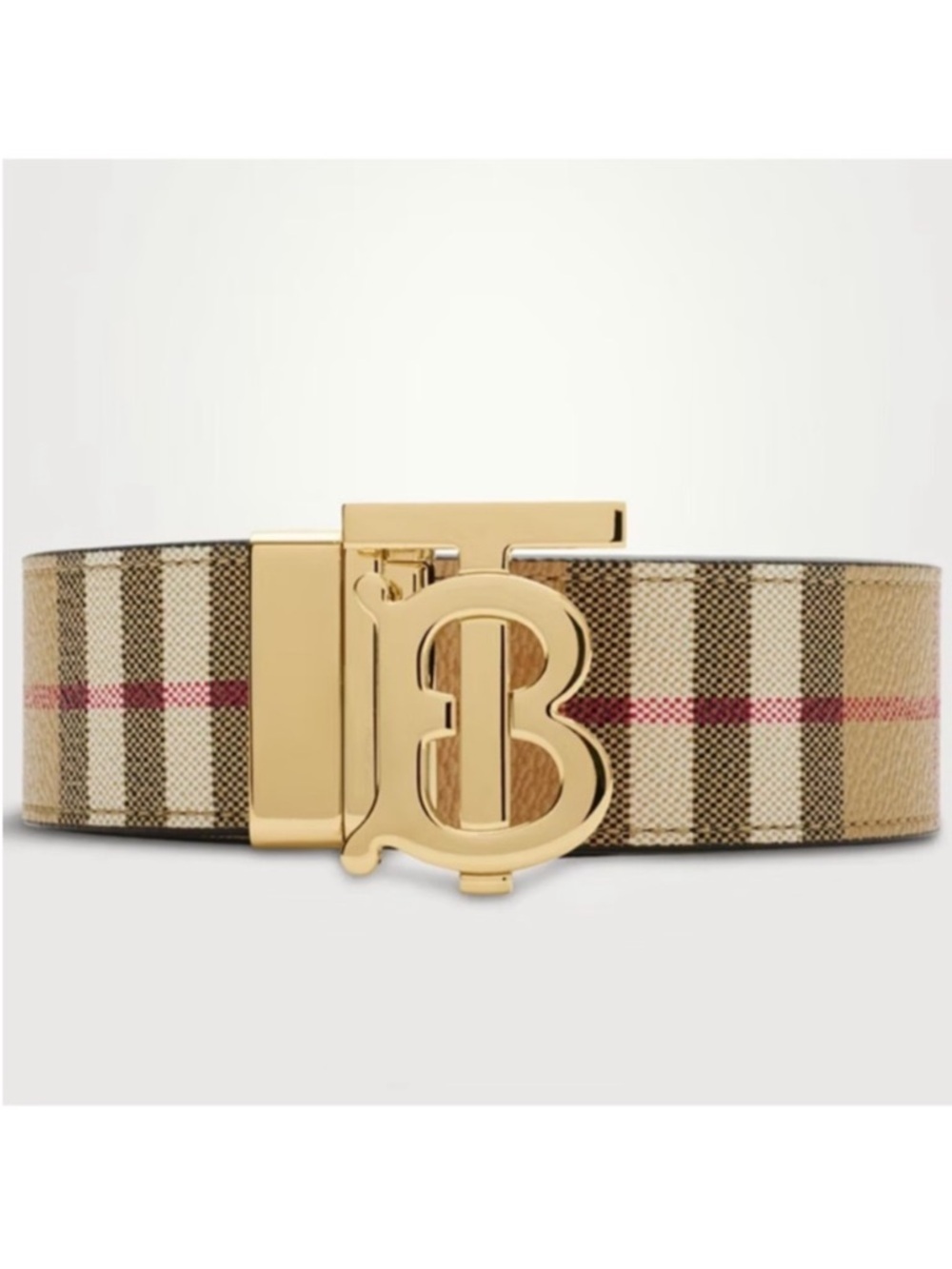 Burberry Beige Check Belt with Gold TB Buckle